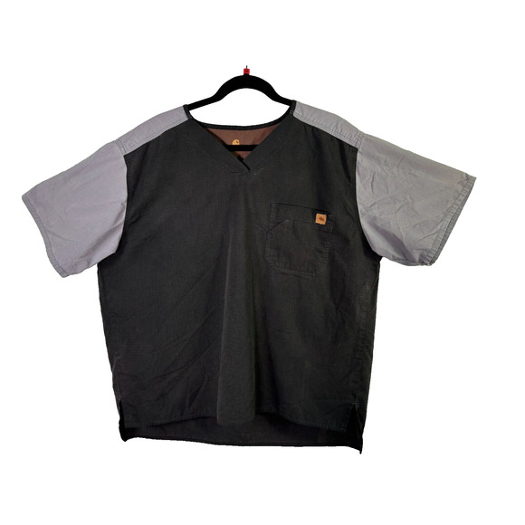 Carhartt Scrub Top XL Black/Gray V Neck Nurse Vet Medical Uniform Shirt RipStop - Picture 1 of 10